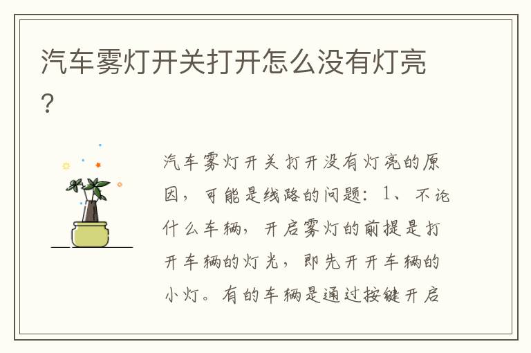 汽车雾灯开关打开怎么没有灯亮 汽车雾灯开关打开怎么没有灯亮