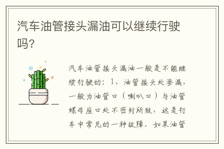 汽车油管接头漏油可以继续行驶吗 汽车油管接头漏油可以继续行驶吗