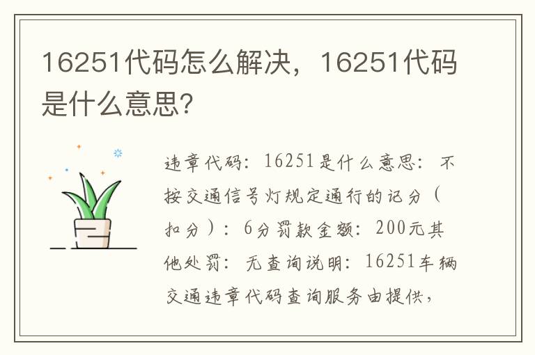 16251代码是什么意思 16251代码怎么解决