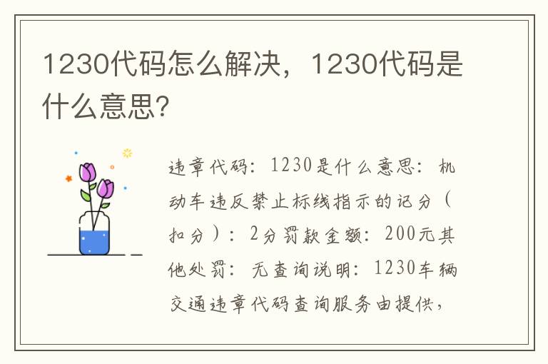1230代码是什么意思 1230代码怎么解决