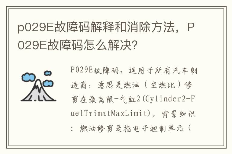 P029E故障码怎么解决 p029E故障码解释和消除方法