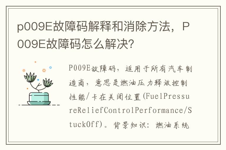 P009E故障码怎么解决 p009E故障码解释和消除方法