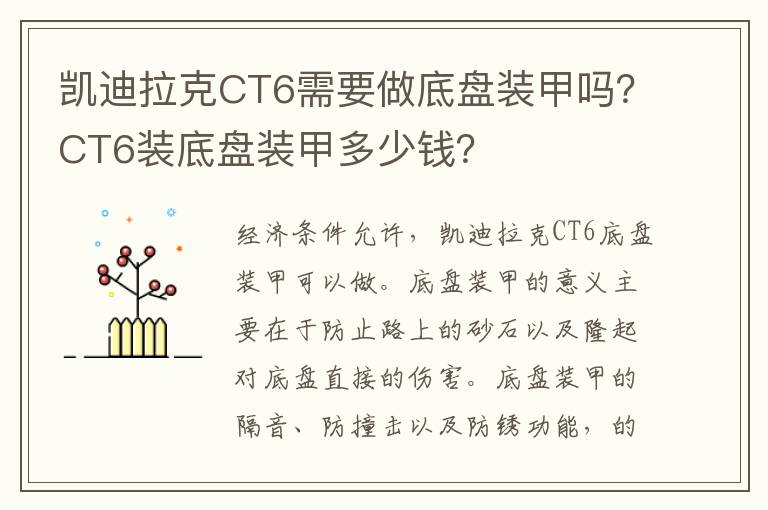 CT6装底盘装甲多少钱 凯迪拉克CT6需要做底盘装甲吗