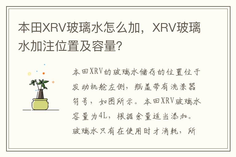 XRV玻璃水加注位置及容量 本田XRV玻璃水怎么加