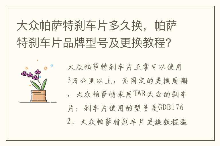 帕萨特刹车片品牌型号及更换教程 大众帕萨特刹车片多久换