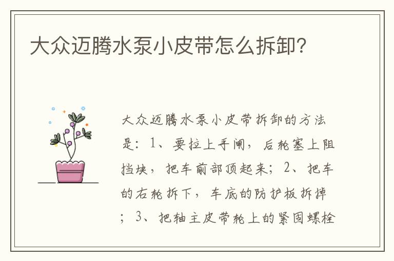 大众迈腾水泵小皮带怎么拆卸 大众迈腾水泵小皮带怎么拆卸