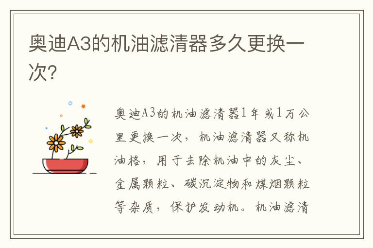 奥迪A3的机油滤清器多久更换一次 奥迪A3的机油滤清器多久更换一次