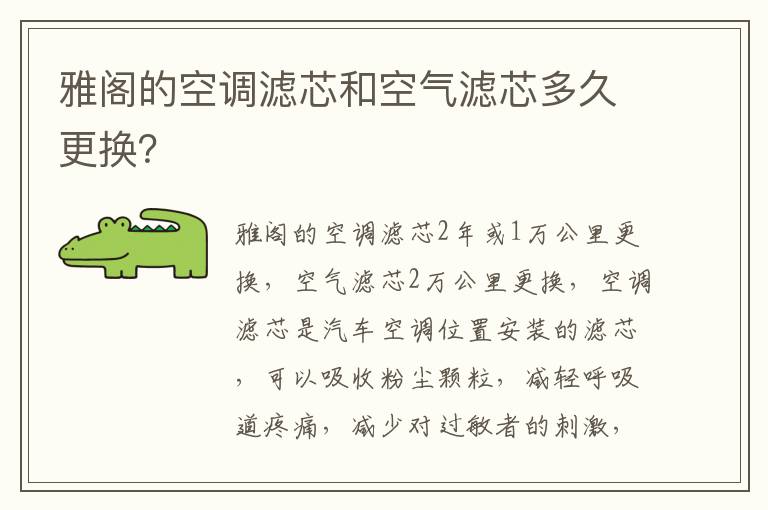 雅阁的空调滤芯和空气滤芯多久更换 雅阁的空调滤芯和空气滤芯多久更换