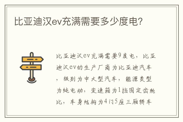 比亚迪汉ev充满需要多少度电 比亚迪汉ev充满需要多少度电