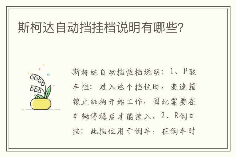 斯柯达自动挡挂档说明有哪些 斯柯达自动挡挂档说明有哪些