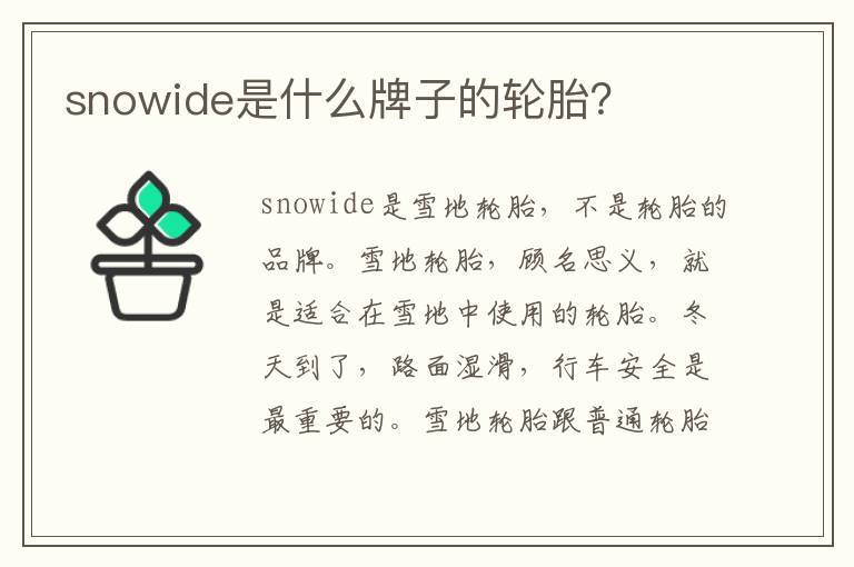 snowide是什么牌子的轮胎 snowide是什么牌子的轮胎