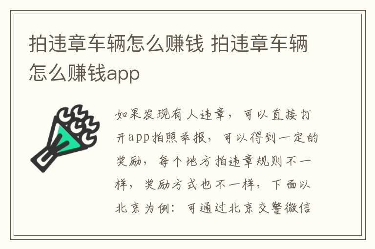 拍违章车辆怎么赚钱app 拍违章车辆怎么赚钱