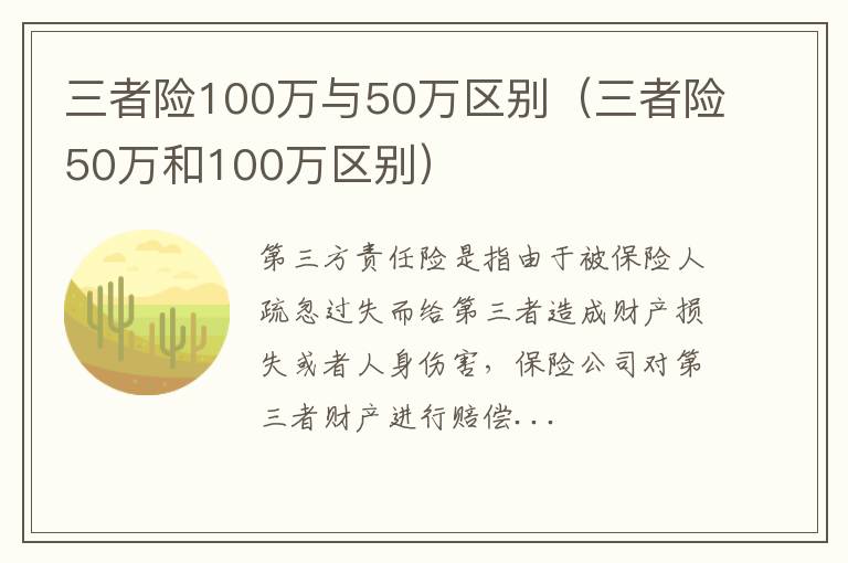 三者险50万和100万区别 三者险100万与50万区别