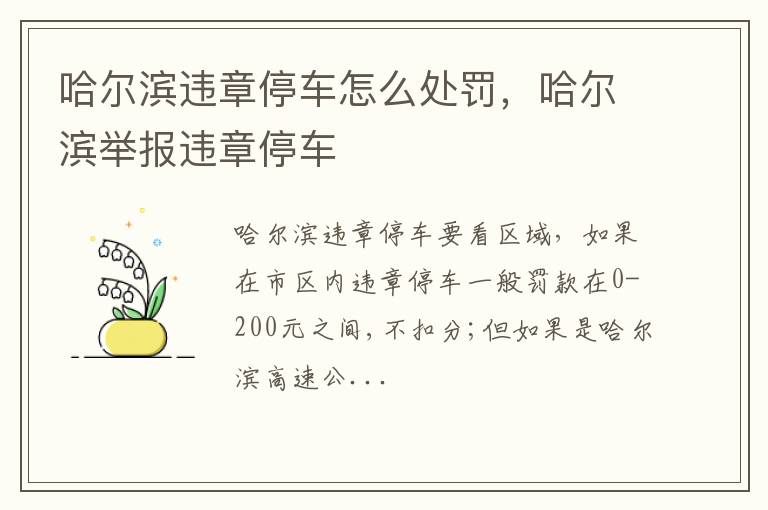 哈尔滨举报违章停车 哈尔滨违章停车怎么处罚