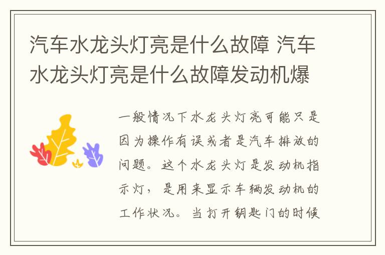 汽车水龙头灯亮是什么故障发动机爆震 汽车水龙头灯亮是什么故障