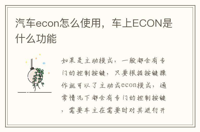 车上ECON是什么功能 汽车econ怎么使用