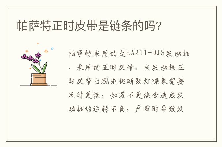 帕萨特正时皮带是链条的吗 帕萨特正时皮带是链条的吗