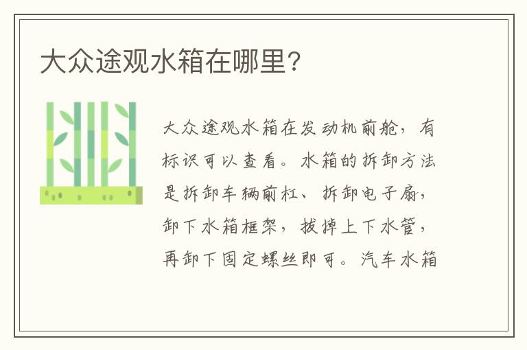 大众途观水箱在哪里 大众途观水箱在哪里