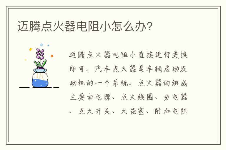 迈腾点火器电阻小怎么办 迈腾点火器电阻小怎么办