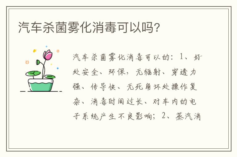 汽车杀菌雾化消毒可以吗 汽车杀菌雾化消毒可以吗