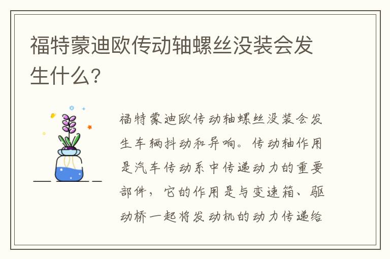 福特蒙迪欧传动轴螺丝没装会发生什么 福特蒙迪欧传动轴螺丝没装会发生什么