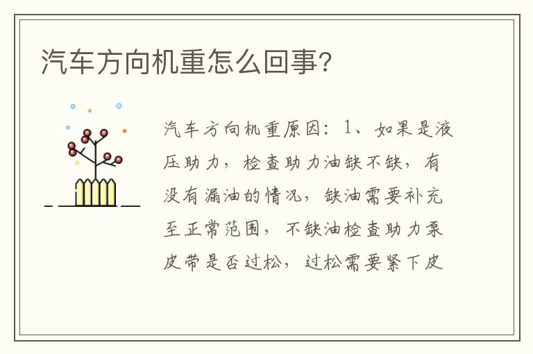 汽车方向机重怎么回事 汽车方向机重怎么回事