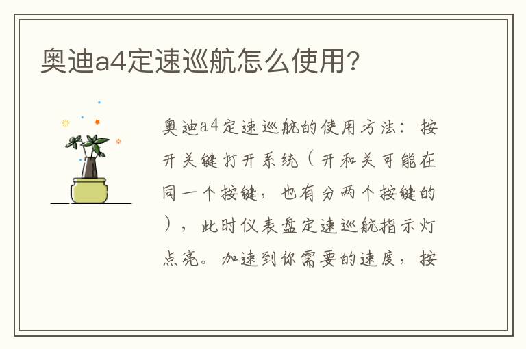 奥迪a4定速巡航怎么使用 奥迪a4定速巡航怎么使用