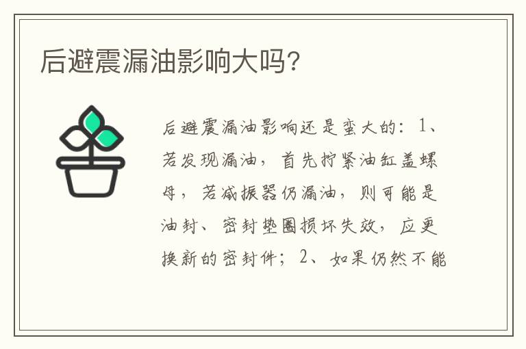 后避震漏油影响大吗 后避震漏油影响大吗