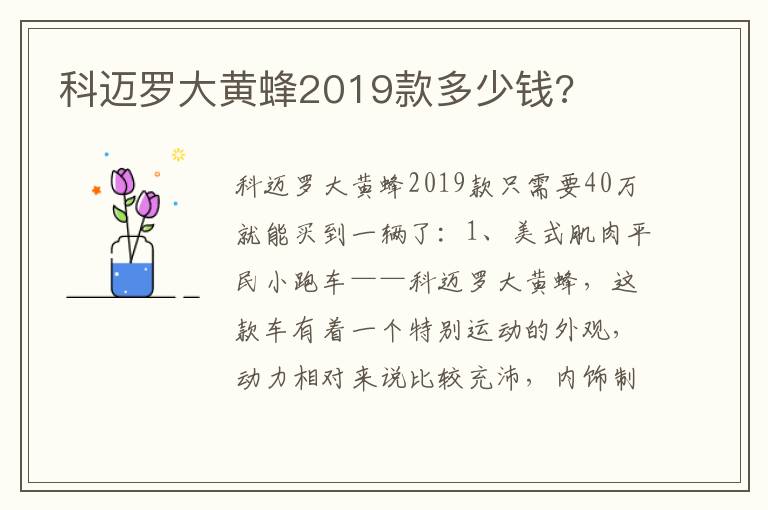 科迈罗大黄蜂2019款多少钱 科迈罗大黄蜂2019款多少钱