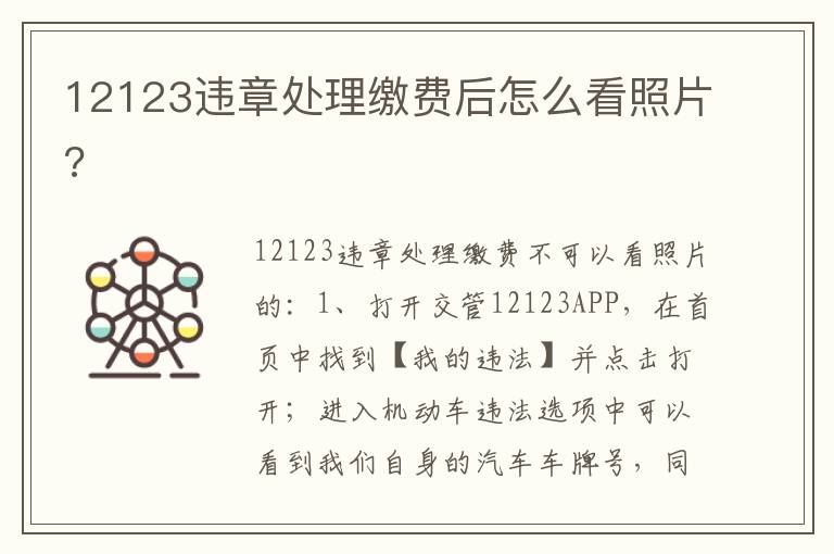 12123违章处理缴费后怎么看照片 12123违章处理缴费后怎么看照片