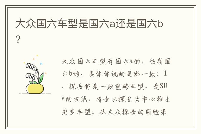 大众国六车型是国六a还是国六b 大众国六车型是国六a还是国六b