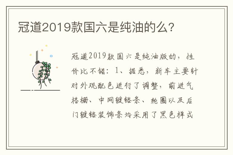 冠道2019款国六是纯油的么 冠道2019款国六是纯油的么