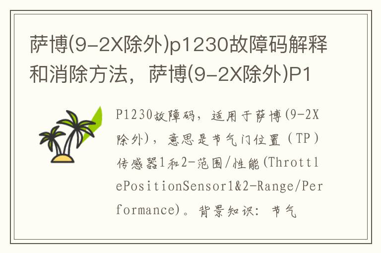 9-2X除外 p1230故障码解释和消除方法 萨博 9-2X除外 P1230故障码怎么解决 萨博