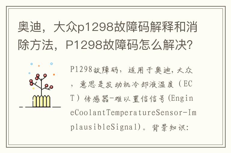 大众p1298故障码解释和消除方法 P1298故障码怎么解决 奥迪