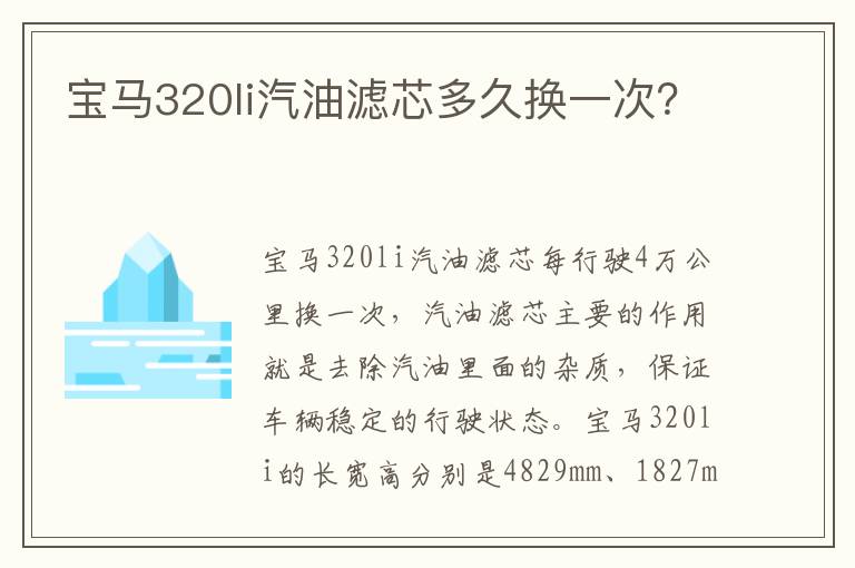 宝马320li汽油滤芯多久换一次 宝马320li汽油滤芯多久换一次