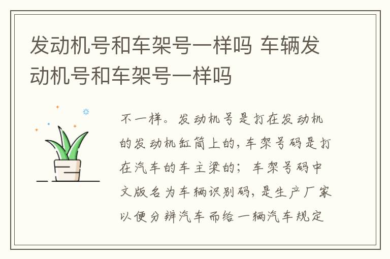 车辆发动机号和车架号一样吗 发动机号和车架号一样吗