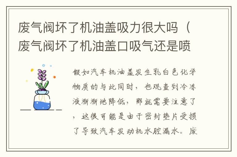 废气阀坏了机油盖口吸气还是喷气废 废气阀坏了机油盖吸力很大吗