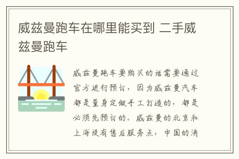 二手威兹曼跑车 威兹曼跑车在哪里能买到