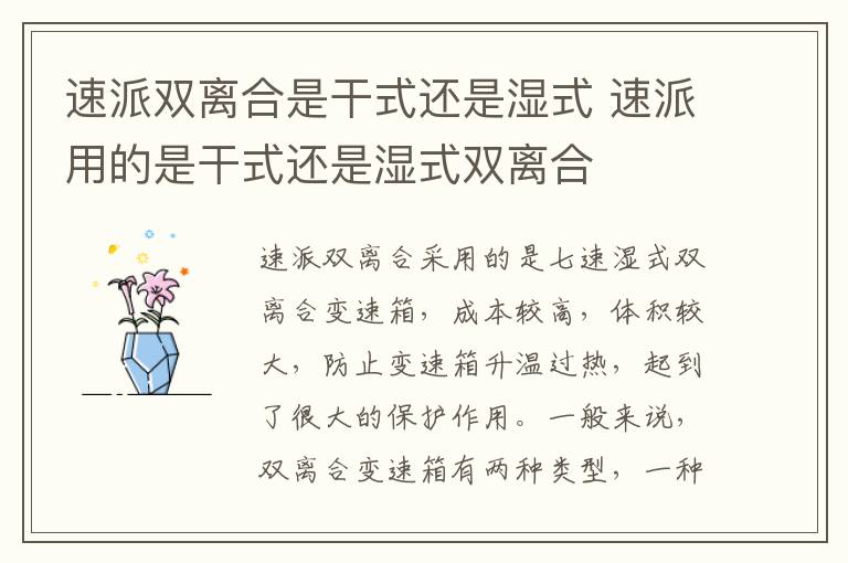 速派用的是干式还是湿式双离合 速派双离合是干式还是湿式