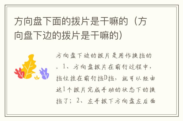 方向盘下边的拨片是干嘛的 方向盘下面的拨片是干嘛的