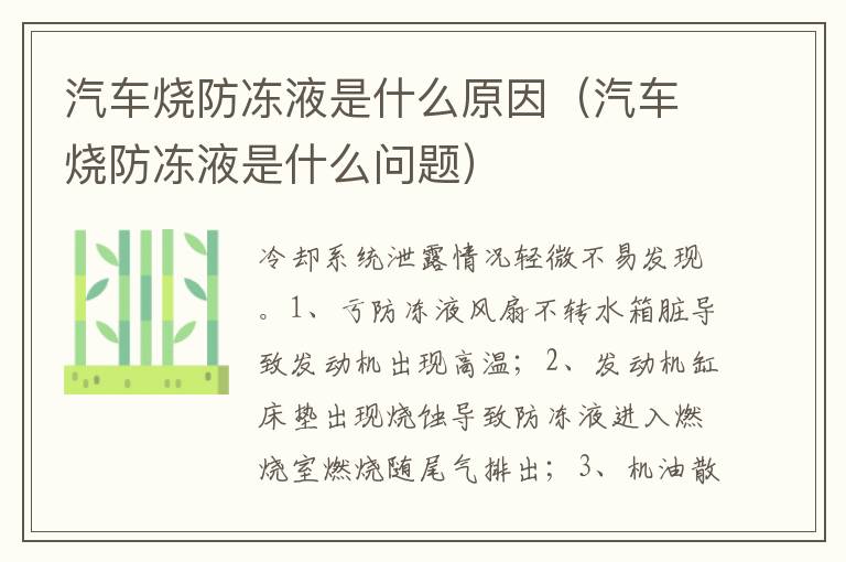 汽车烧防冻液是什么问题 汽车烧防冻液是什么原因