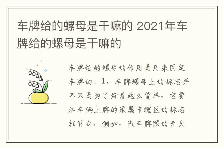 2021年车牌给的螺母是干嘛的 车牌给的螺母是干嘛的
