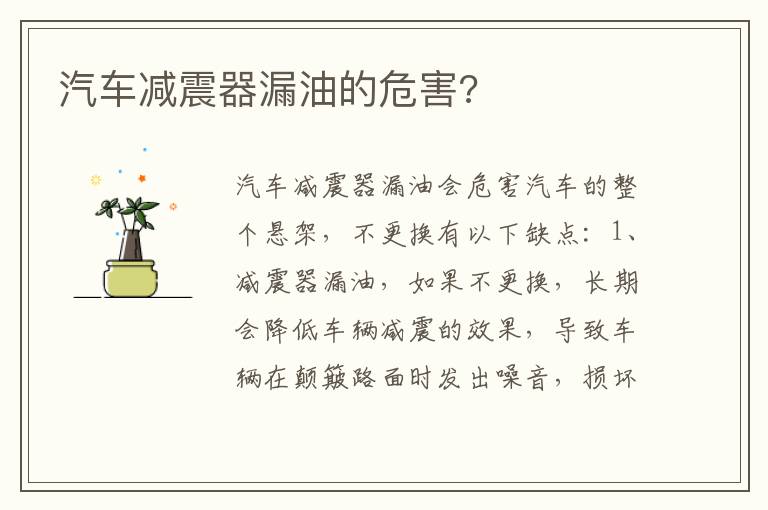 汽车减震器漏油的危害 汽车减震器漏油的危害