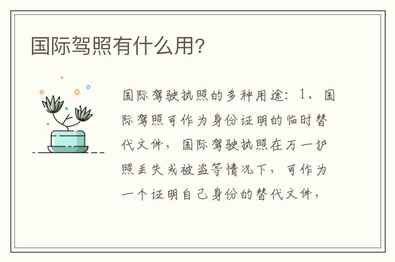 国际驾照有什么用 国际驾照有什么用