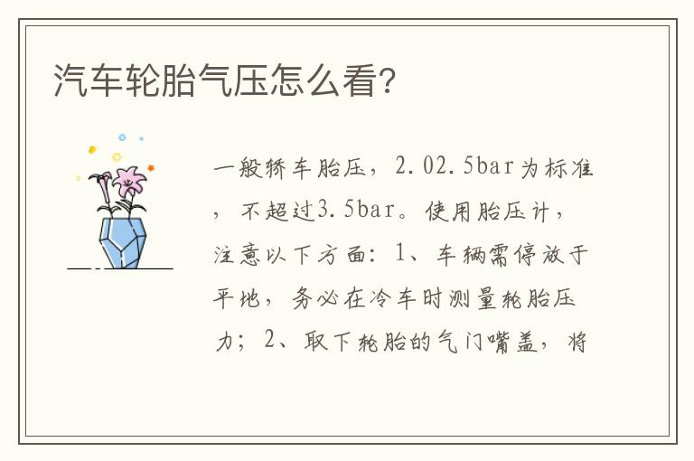 汽车轮胎气压怎么看 汽车轮胎气压怎么看