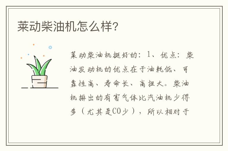 莱动柴油机怎么样 莱动柴油机怎么样