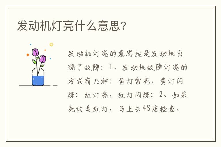 发动机灯亮什么意思 发动机灯亮什么意思
