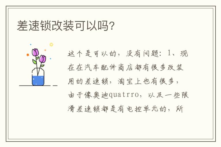 差速锁改装可以吗 差速锁改装可以吗