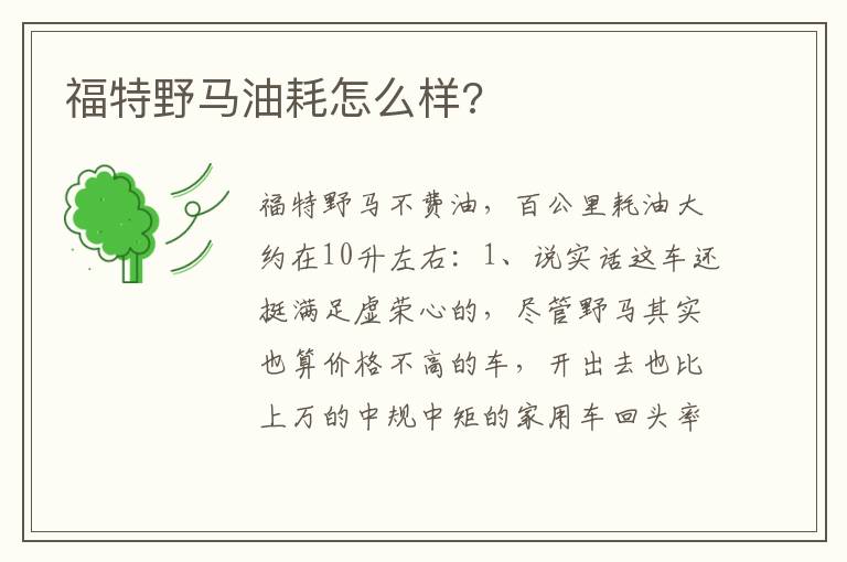 福特野马油耗怎么样 福特野马油耗怎么样