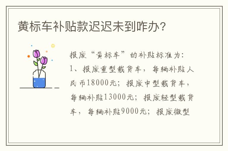 黄标车补贴款迟迟未到咋办 黄标车补贴款迟迟未到咋办